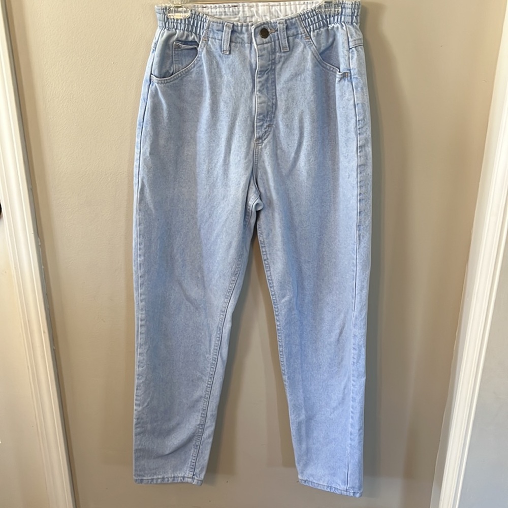 Vintage Lee Light Wash Mom Jeans High Rise Womens 8 Elastic Waist Straight Leg